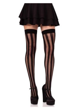 Leg Avenue Net and Opaque Striped Thigh Highs - Black - O/S