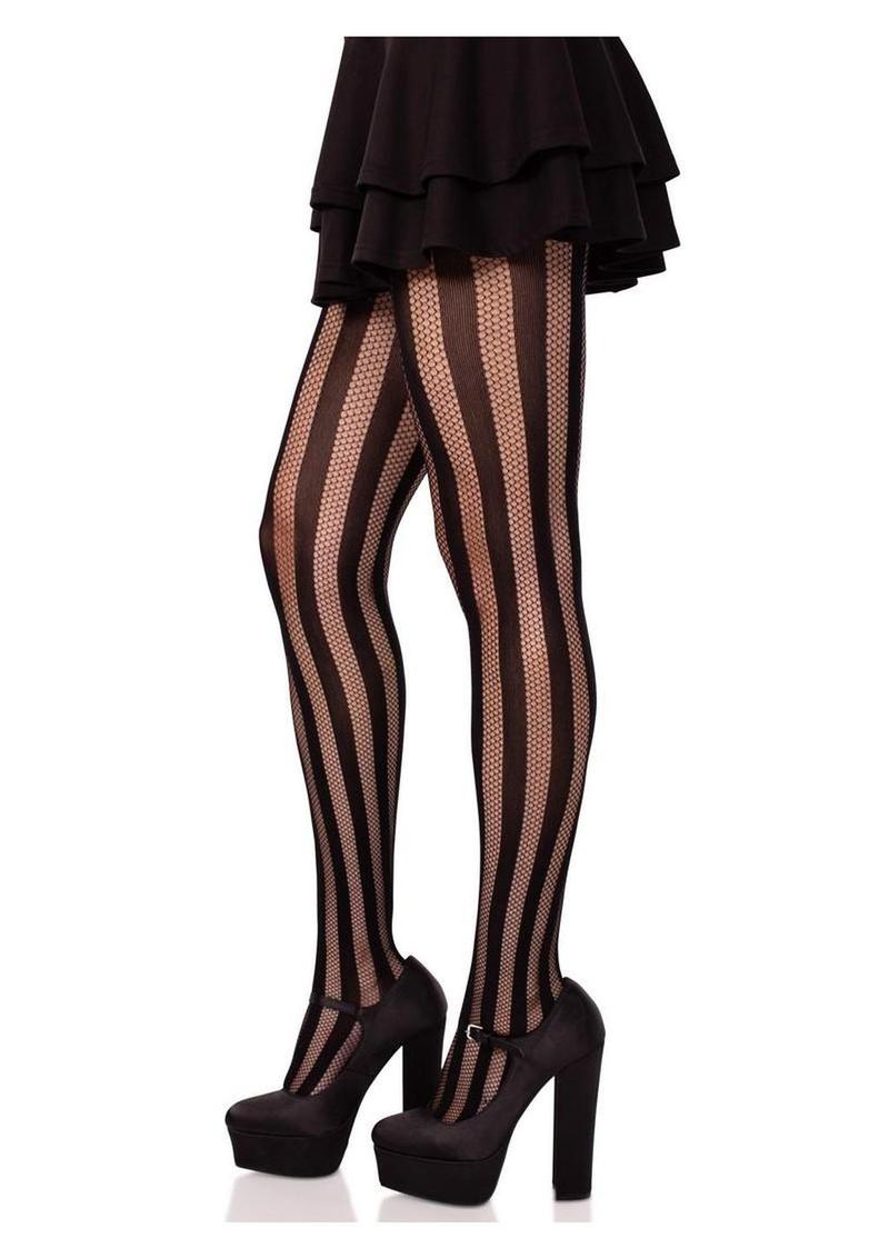 Leg Avenue Net and Opaque Striped Tights - Black - O/S