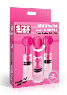 Size Matters MAXtwist Clit and Nipple Triple Sucker Set - Pink
