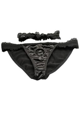 Bedroom Bliss Jolie Strap-On Panty Harness and Garter - Large - Black